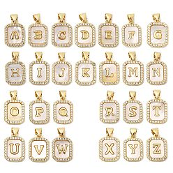 Letter A~Z Латунные микропаве прозрачные подвески с фианитом, с натуральными ракушками, без кадмия и без свинца, долговечный, стойки покрытие, реальный 18 k позолоченный, Письмо ~ Z, 16.5x12x2 мм, отверстие : 4x3 мм, 26 шт / комплект