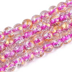 Фуксин Хрустящие прозрачные стеклянные бусины нити, круглые, золотой фольгой, фуксиново-красные, 8~8.5 мм, отверстие : 0.8~0.9 мм, около 103~105 шт / нитка, 30.51 дюйм (77.5~78.5 см)