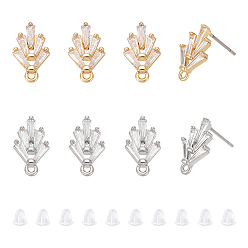 Платиновый & Золотой 12 шт. 2 цвета латунные серьги-гвоздики с кубическим цирконием, 316 хирургический штифт из нержавеющей стали, с 30 пластиковыми ушными гайками, платиной и золотом, 14~14.5x8.2x2.8 мм, штифты : 0.6 мм, отверстие : 2.8 мм