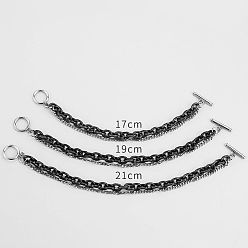 Черный Двухцветные браслеты из нержавеющей стали с якорной и тросовой цепочкой, двухслойные, для женщин и мужчин., с Переключить застежками, чёрные, 201 дюйм (8.27 см)