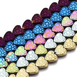Mixed Color Electroplate Non-magnetic Synthetic Hematite Beads Strands, Heart with Spot, Mixed Color, 8x8x2.5mm, Hole: 1mm, about 55pcs/strand, 15.75 inch(40cm)