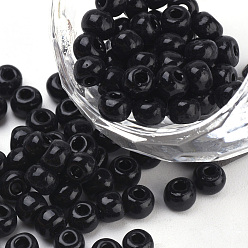 Black Baking Paint Glass Seed Beads, Round, Black, 4~4.5x3mm, Hole: 1~1.2mm, about 4500pcs/bag, about 450g/bag