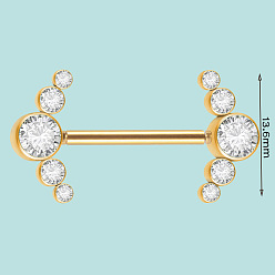 Золотой 304 Кольца для сосков из нержавеющей стали с кристаллами и стразами, золотые, 13.6 мм