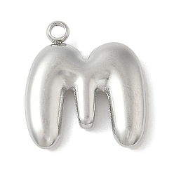 Letter M 304 начальные подвески из нержавеющей стали, цвет нержавеющей стали, Буква М, 16~18x6~18x3 мм, отверстие : 1.8 мм