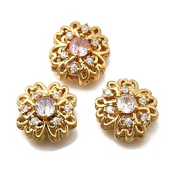 (52) Непрозрачная лаванда Многожильные звенья из латуни с паве из кубического циркония, цветок, реальный 18 k позолоченный, разноцветные, 12.5x12.5x7 мм, отверстие : 1.8 мм