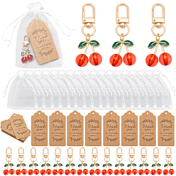 Roja 24Piezas de adornos colgantes de esmalte de aleación de cereza, Con cierres giratorios de acrílico y aleación, bolsas de regalo de organza y tarjeta de papel., dorado, rojo, 62 mm