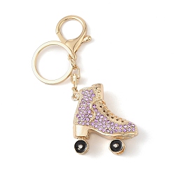 Violet Alliage de zinc doré avec porte-clés patins à glace en strass, violette, 113mm