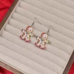 Gingerbread Man Рождественские акриловые серьги-подвески, платина, Колобок, 53x31 мм