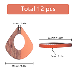 DarkSalmon SUNNYCLUE Resin & Wood Pendants, Teardrop, Dark Salmon, 32.5x27.5x2.5~4mm, Hole: 1.5mm, 12pcs/box