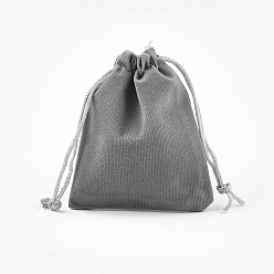 Gray Rectangle Velvet Pouches, Gift Bags, Gray, 12x10cm