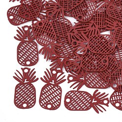 Red 430 Stainless Steel Links connectors, Spray Painted, Etched Metal Embellishments, Pineapple, Red, 20x11.5x0.3mm, Hole: 1.8mm