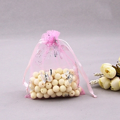 Бледно-Розовый Сумки из органзы с серебряным тиснением и бабочкой, подарочные пакеты для свадебной вечеринки, прямоугольные, розовый жемчуг, 9x7 см