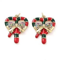 Сердце Рождественская тема стеллаж с покрытием латунные подвески, микро-паве, цветной кубический цирконий класса ААА, с эмалью и кольцом для прыжков, долговечный, без кадмия и без свинца, сердце, 19x15x3.5 мм, отверстие : 2 мм