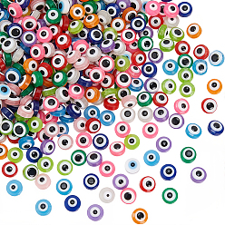 (52) Непрозрачная лаванда 600 бусины из смолы, плоско-круглые, злые глаза, разноцветные, 7.5~8x5~6 мм, отверстие : 1.8~2 мм