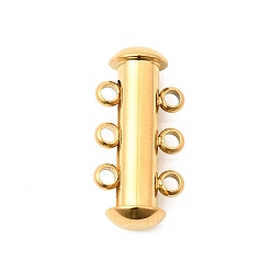Настоящее золото 18K 304 из нержавеющей стали замок застежки слайд, трубка, ионное покрытие (ip), 3 нитей, 6-луночное, реальный 18 k позолоченный, 20x10x6.5 мм, отверстие : 1.8 мм
