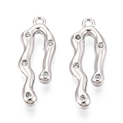 Платинированный Латунные микропаве прозрачные подвески с фианитом, без кадмия, без никеля и без свинца, Реальная платина, 21x7.5x3 мм, отверстие : 1~1.2 мм