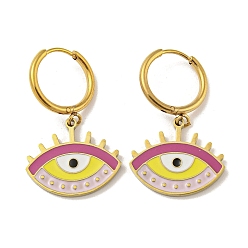 Красный Золотые 304 из нержавеющей стали серьги обруча, глаза 316 серьги-капли с хирургической эмалью из нержавеющей стали, красные, 28.5x17 мм