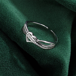 Платина Женские кольца-манжеты из стерлингового серебра с микропаве и цирконием, сердце, платина, американский размер 4 1/4~12 3/4(15~22мм)