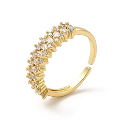 Настоящее золото 18K Открытое кольцо-манжета из прозрачного кубического циркония, украшения из латуни для женщин, без кадмия и без свинца, реальный 18 k позолоченный, внутренний диаметр: 17 мм