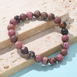 Родонит Природное Rhodonite бусина растягивать браслеты, круглые, 2 дюйм ~ 2-1/8 дюйм (5.2~5.5 см), бусины : 8~9 мм