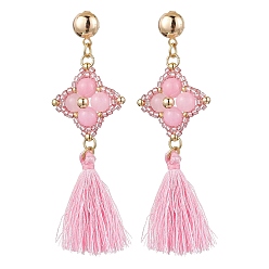 Желтый Нефрит Серьги-гвоздики из натурального желтого нефрита, с ручной работы стеклянными бусинами и железной фурнитурой для сережек для женщин, золотые, 78x24.5 мм