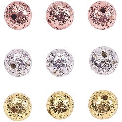 Mixed Color Electroplated Natural Lava Rock Beads, Round, Bumpy, Mixed Color, 6~7mm, Hole: 1mm, 180pcs/box