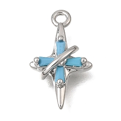 Platino Colgantes de latón con microengaste de circonitas cúbicas turquesas, encantos estrella, larga duración plateado, Platino, 16x10x4 mm, agujero: 1.5 mm
