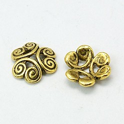 Античное Золото  Крышки для бусин тибетского стиля, без свинца и без кадмия, цветок, античное золото , 13x3.5 мм, отверстие : 2 мм