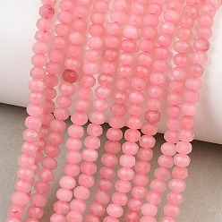 Pink Dyed Natural Whie Jade Beads Strands, Rondelle, Faceted, Pink, 4x3~3.5mm, Hole: 0.8mm, about 105~106pcs/strand, 14.57''~14.76''(37~37.5cm)