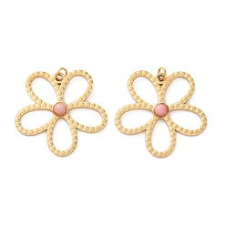 Родонит Природные подвески родонит, , с ионным покрытием (IP) 304 настройки и соединительные кольца из нержавеющей стали, реальный 18 k позолоченный, 24x24.5x3 мм, отверстие : 2.8 мм