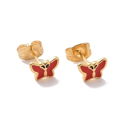 Mixed Color Enamel Butterfly Stud Earrings with 316L Surgical Stainless Steel Pins, Gold Plated 304 Stainless Steel Jewelry for Women, Mixed Color, 7.5x5.5mm, Pin: 0.7mm