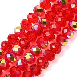 (123L) Белый крем непрозрачный блеск Гальванизируйте прозрачное стекло бисер нитей, рондель, с покрытием AB цвета, с половиным покрытием, граненые, огнеупорный кирпич, 6x4 мм, отверстие : 1 мм, около 98~100 шт / нитка, 16.93~18.39'' (43~46.7 см)