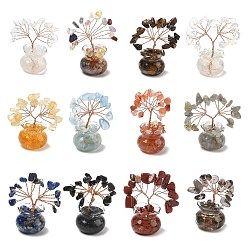 Mixed Stone Natural & Synthetic Gemstone Chips Tree of Life Decorations, with Glass Pot Base & Copper Wire, Feng Shui Energy Stone Gift for Home Desktop Decoration, 26x52~56mm