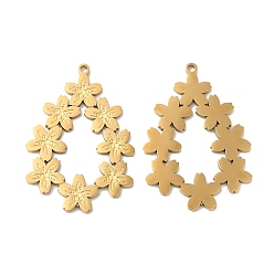 Настоящее золото 18K Ионное покрытие (ip) 316l подвески из хирургической нержавеющей стали, без никеля , подвеска-капля с цветком сакуры, реальный 18 k позолоченный, 30x20.8x1 мм, отверстие : 1.4 мм