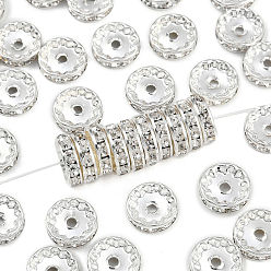 Кристалл Латунные бусины разделители для поставки стразов, класс А, прямой фланец, серебряный цвет гальваническим, рондель, кристалл, 12x4 мм, отверстие : 2.5 мм
