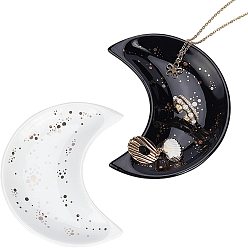 Mixed Color Ceramic Whiteware Moon Ring Holder, Jewelry Tray, for Holding Small Jewelries, Rings, Necklaces, Earrings, Bracelets, Trinket, for Women Girls Birthday Gift, Mixed Color, 10.1x9x1.5cm