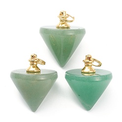 Green Aventurine Natural Green Aventurine Pendants with Golden Brass Findings, Circular Cone, 32~34.5x27.5~28mm, Hole: 8.2mm