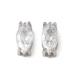 Platino Cuentas de circonita cúbica transparente con pavé de latón, ojo del caballo, chapado en rack, larga duración plateado, Platino, 8x4x4.3 mm, agujero: 0.6x1.2 mm