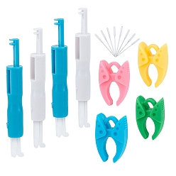 Mixed Color Sewing Tool Sets, with Machine Needles, Silicone Bobbin Clamps Holders, Plastic Bead Containers and Sewing Needle Device Threader, Mixed Color, 68x52x11mm