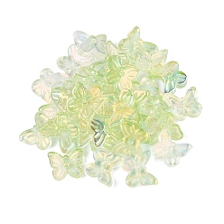 Jaune Vert Galvanoplastie perles de verre transparentes, papillon, de couleur plaquée ab , demi-plaqué, jaune vert, 9.5x11x3.5~4mm, Trou: 1.2~1.4mm, environ2220 pcs / 1000 g