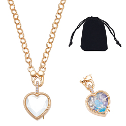 Сердце 1 латунные подвески-медальоны с микропаве из прозрачных кубических цирконий и стекла, золотые, сердце, 18.35 дюйм (46.6 см)