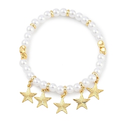 Звезда Эластичные браслеты из латуни с покрытием стойки, с abs имитационными жемчужными бусинами , без кадмия и без свинца, долговечный, звезда, внутренний диаметр: 2 дюйм (4.95 см)