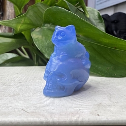 Опал Резной череп из опалита с фигурками кошек, для домашнего офиса настольный орнамент фэн-шуй, 30~40 мм