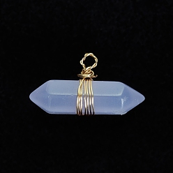 Golden Luminous Glass Pendants, with Golden Tone Copper Wire Wrapped, Bullet, Golden, 11x23x7mm, Hole: 1.6mm