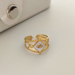 Белый 204 из нержавеющей манжеты кольца стальные эмалированные, золотые, ромб с рисунком от сглаза, белые, ромб: 15 мм, внутренний диаметр: 18 мм