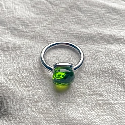 Светло-зеленый Коричневый Квадратный 304 нержавеющая сталь со стеклянными кольцами для пальцев, цвет нержавеющей стали, оливковый, 10 мм, размер США 7 (17.3 мм)