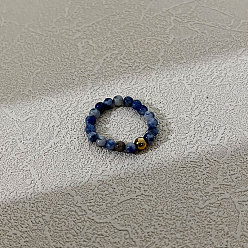 (306FM) Жонкиль матовый с лаймовой подкладкой Эластичные кольца для пальцев из натуральной голубой пятнистой яшмы для женщин, с шариком из нержавеющей стали, внутренний диаметр: регулируемый