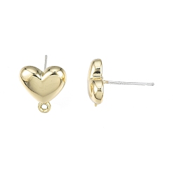 Light Gold Alloy Stud Earring Findings, with Horizontal Loops and 304 Stainless Steel Pins, Heart, Cadmium Free & Nickel Free & Lead Free, Light Gold, 13x12mm, Hole: 1.2mm, Pin: 0.7mm