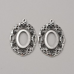 Antique Silver Tibetan Style Zinc Aolly Cabochon Connector Settings, Chandelier Component Links, Oval, Antique Silver, Tray: 18x13mm, 34.5x24x2.5mm, Hole: 1mm, 2pcs/set