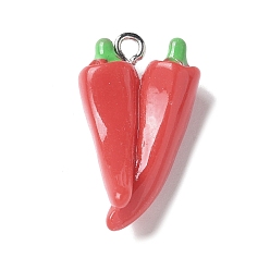 Hot Pepper Подвески из смоляного железа, искусственные растительные темы, острый перец, 25.5x14.5x7.5 мм, отверстие : 2 мм